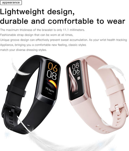 Health and Fitness Tracker for Men and Women - AMOLED Display, Slim Design, 25 Sports Modes, Heart Rate and Blood Pressure Monitoring, Alarm, Stopwatch, Timer, Calorie Tracking, IP68 Waterproof