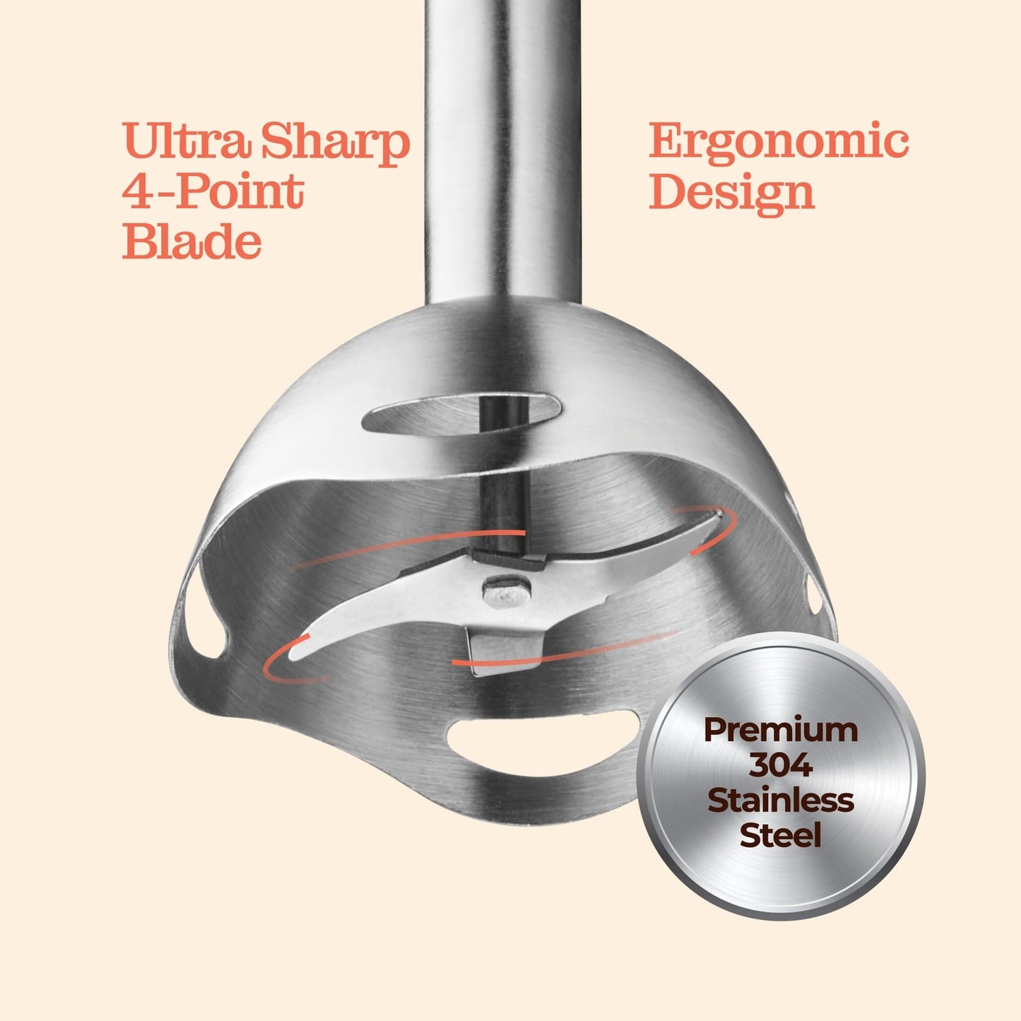 500 Watt Immersion Blender with Turbo Mode Detachable Base for Smoothies Soups
