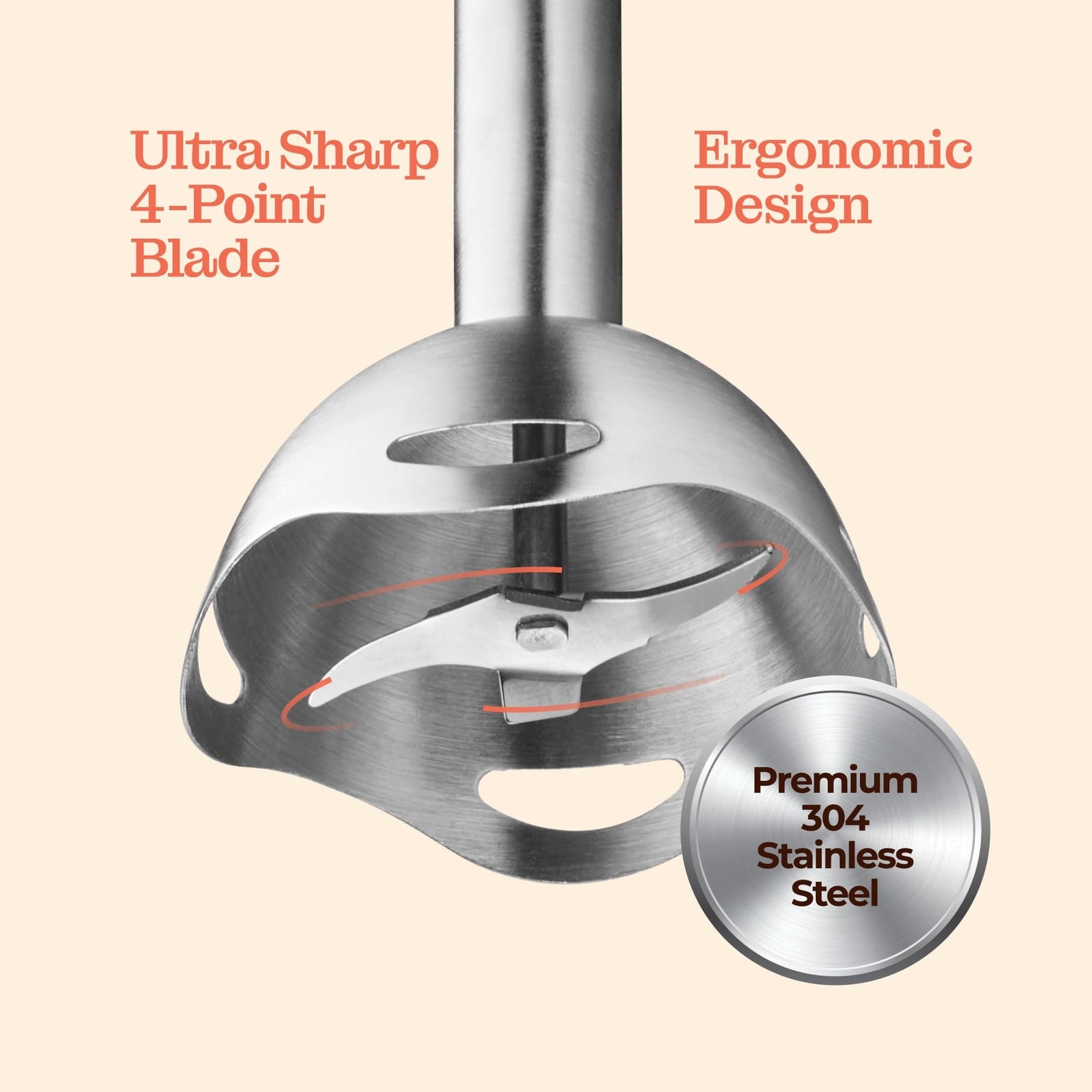 500 Watt Immersion Blender with Turbo Mode Detachable Base for Smoothies Soups