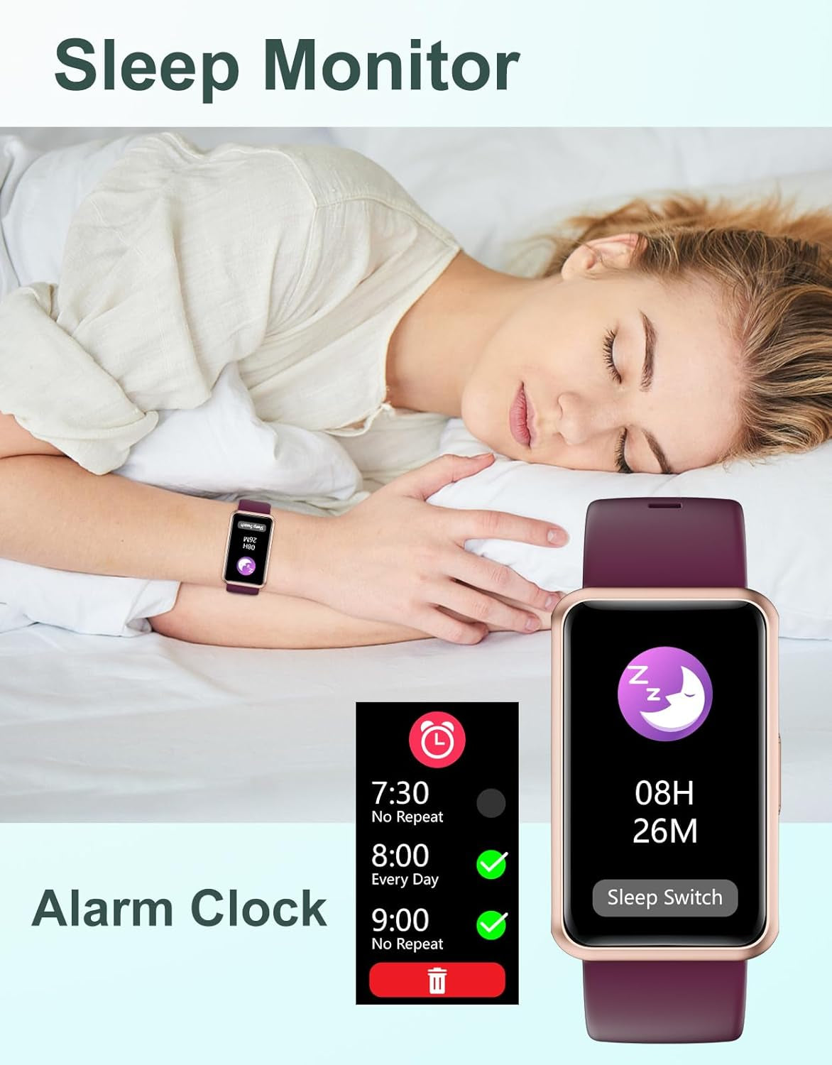 IP68 Waterproof Fitness Tracker for Men and Women - Full Touch Screen with Step Counter, Calorie Monitor, Sleep Tracker, and Alarm Clocks (Purple)